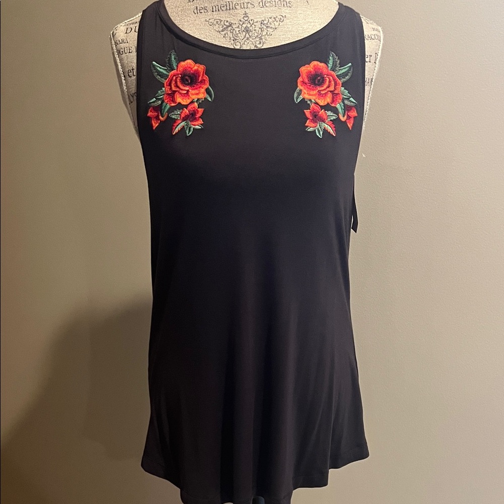 Tank Top with Red Floral Design